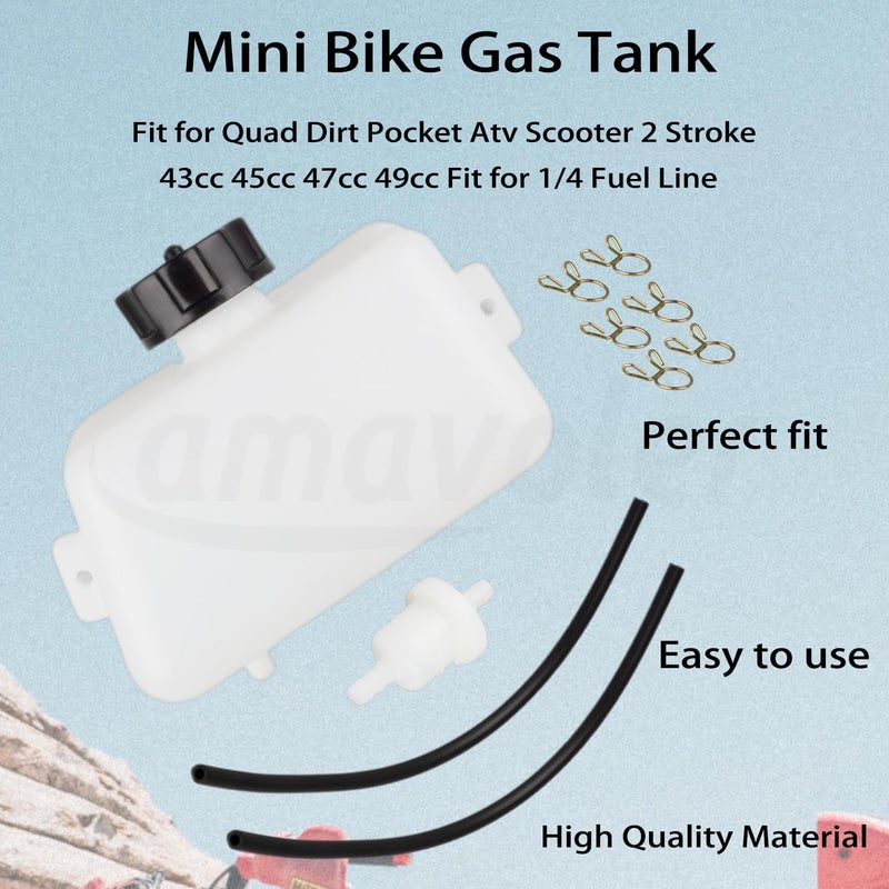 amavoler Mini Bike Gas Fuel Petrol Tank Gas Tank Aftermarket Parts Fit for 2 Stroke 43cc 45cc 47cc 49cc Quad ATV Mini Moto Kids Dirt Pit Bike Pocket Scooter. - Image 2